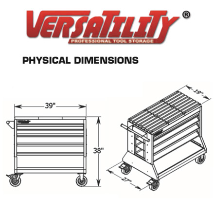 Versatility® VT-36600 Change Over Cart | Physical Dimensions
